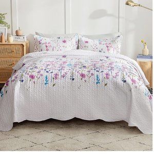Floral Quilt Sets Queen Light Purple - Lightweight Quilt Beding Set